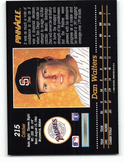 1993 Pinnacle #215 Dan Walters NM-MT San Diego Padres Baseball Card Image 2