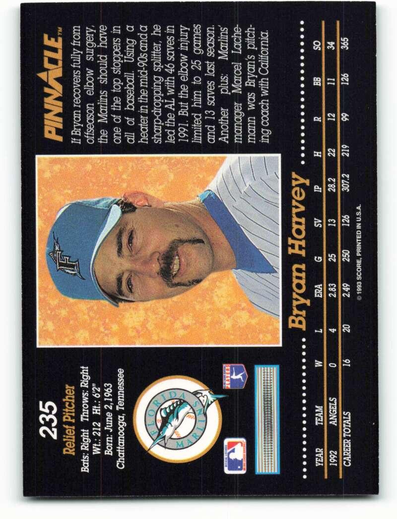 1993 Pinnacle #235 Bryan Harvey NM-MT Florida Marlins Baseball Card Image 2
