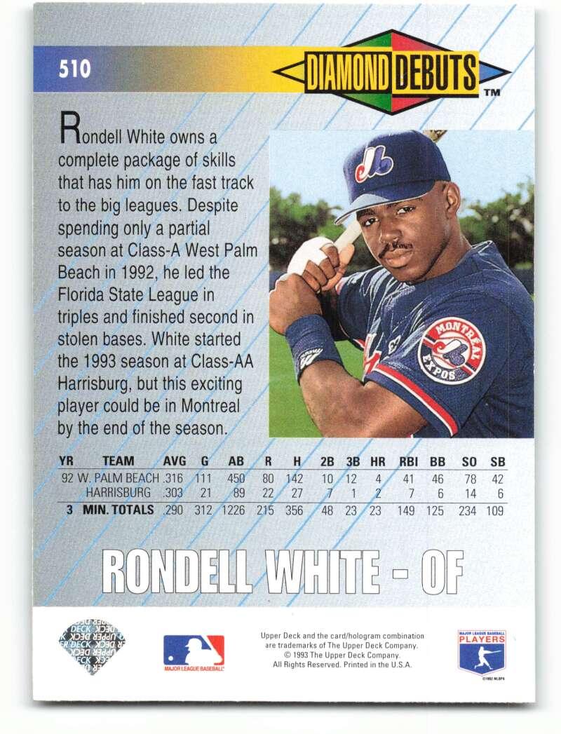 1993 Upper Deck #510 Rondell White VG Montreal Expos Baseball Card Image 2