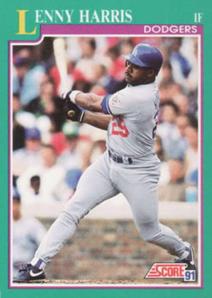 1991 Score #144 Lenny Harris NM-MT Los Angeles Dodgers Baseball Card Image 1