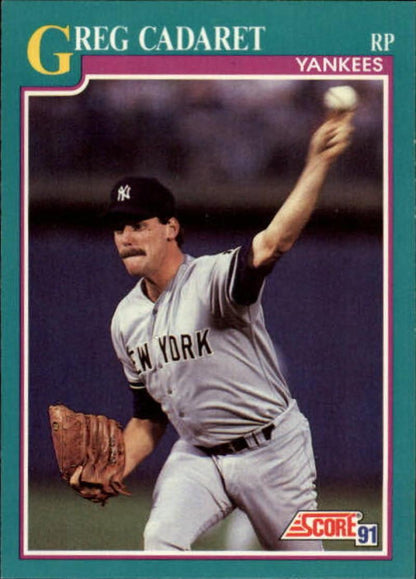 1991 Score #188 Greg Cadaret NM-MT New York Yankees Baseball Card Image 1