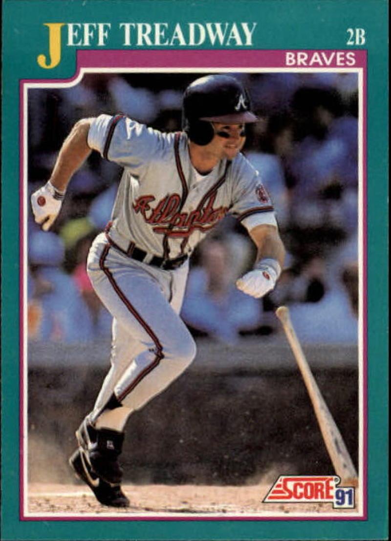 1991 Score #219 Jeff Treadway NM-MT Atlanta Braves Baseball Card Image 1